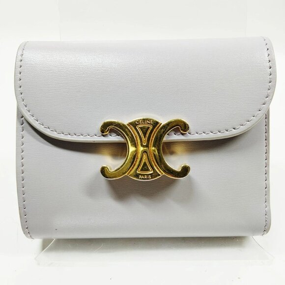 $1195 Authentic CELINE Made in ITALY Women's Lavender Leather Trifold Wallet - Picture 1 of 12